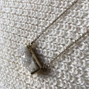 White druzy necklace, gold plated